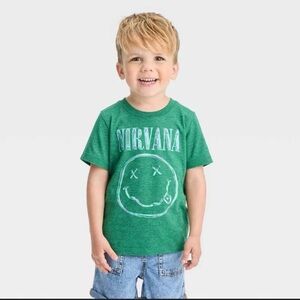 NWT Nirvana Toddler Boys 3T Green Band Smiley Face Graphic Short Sleeve Tee